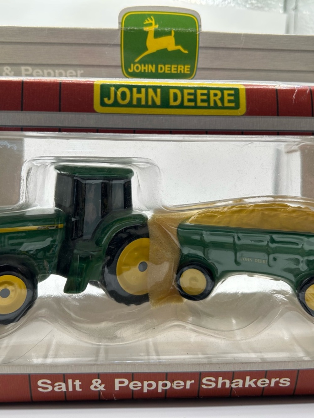 John Deere Green & Yellow Tractor with Wagon Salt and Pepper Shakers